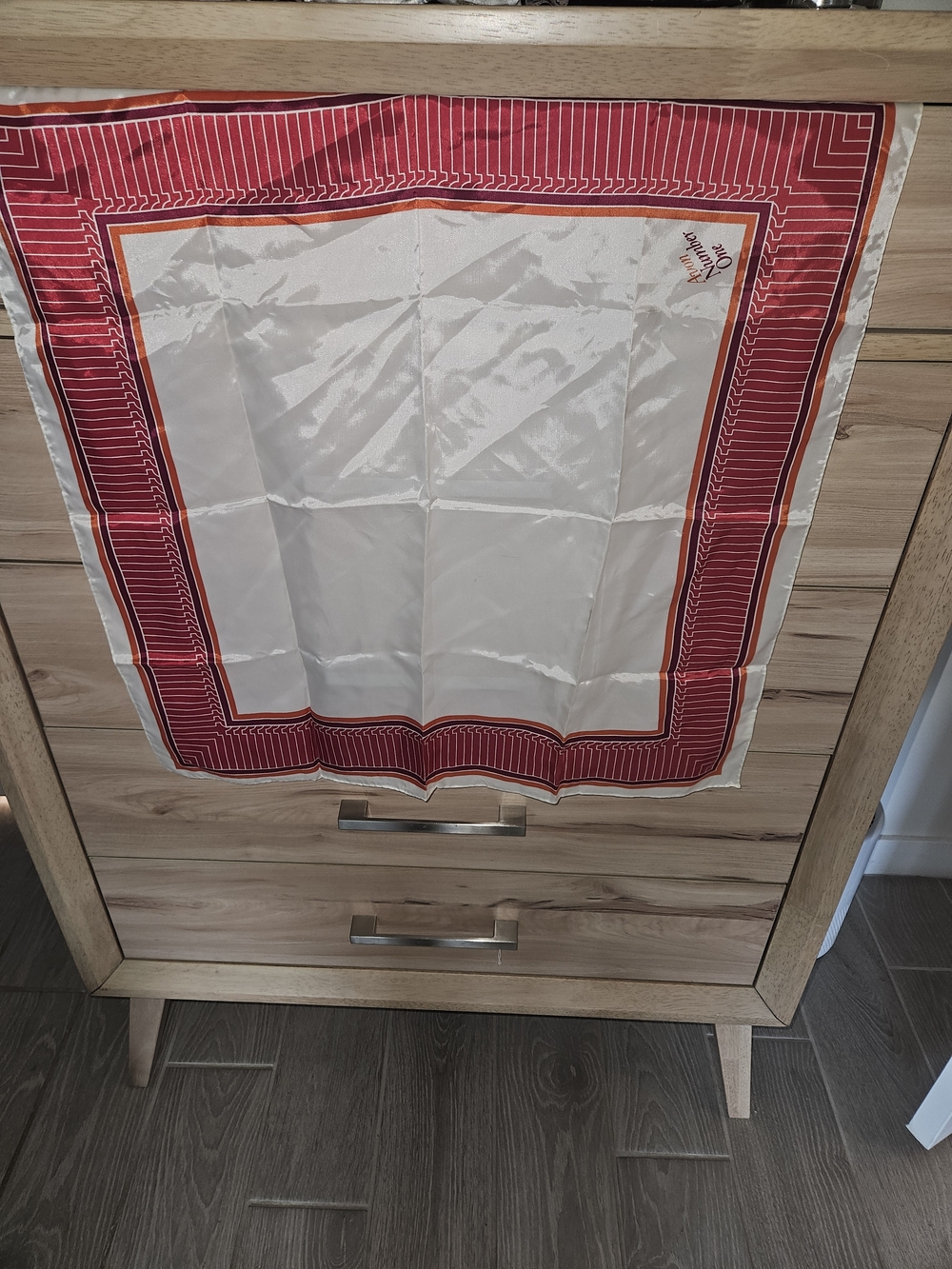 Avon Pink, Cream and Orange Geometric Silk Scarf